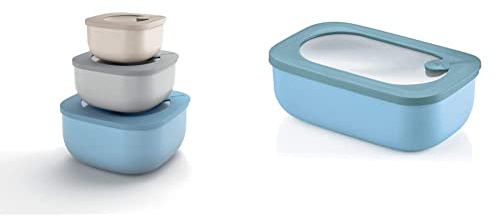 Guzzini Store&More Kitchen Active Design Set 3 Contenitori Ermetici Bassi & Kitchen Active Design Contenitore Ermetico Rettangolare per Frigo/Freezer/Forno a Microonde