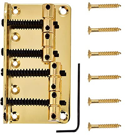 Bass Bridge Metall Bridge Assembly Ersatz 4-saitiges Zubehör für E-Bassgitarren mit Schrauben und Inbusschlüssel(Gold)