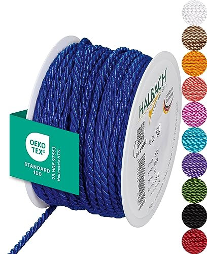 Halbach Seidenbänder Cordoncino di alta qualità (blu), larghezza 4 mm, lunghezza 25 m, prodotto in Germania e certificato Öko-Tex, cordoncino in raso lucido in acetato