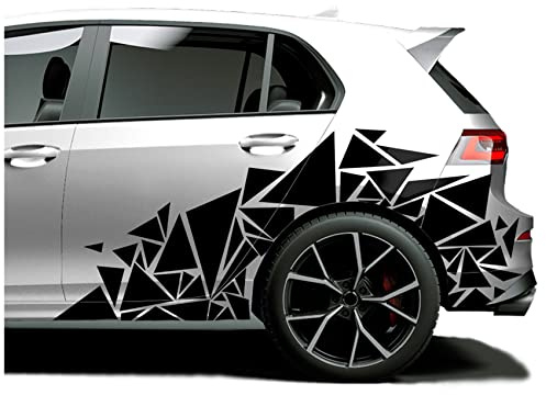 XXL bildekal trianglar set om 2 60 x 120 cm geometrisk design bil sida motorcykel buss klistermärken biltillbehör kamouflage tuning dekor KX075 (svart)