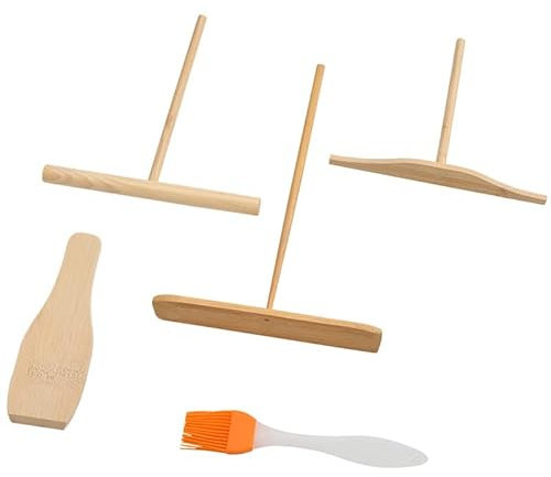 Crepe Raschietto, Crepe in Legno, Crepe Spreader, 5PCS Strumento da Cucina Distributore per Crepemaker Spatola Stendi Crepes Spalmatore per Rastrello per Stendere Crêpes Rivestimento Antiaderente-L