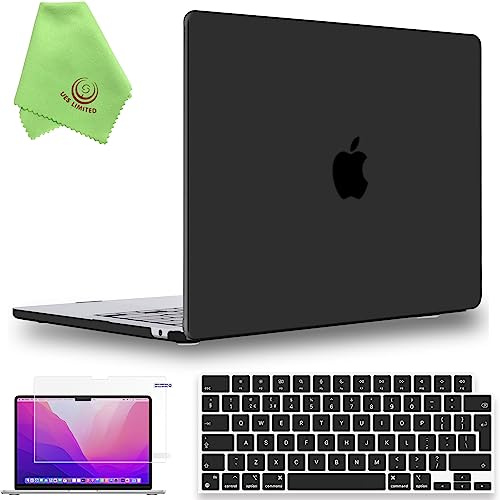 UESWILL Case for 2023-2026 MacBook Air 15 inch M5 M4 M3 M2, Black | Model A3448 A3241 A3114 A2941, Matte Smooth Touch, 4in1 Kit Hard Case + Keyboard Cover + Screen Protector + Microfiber Cloth