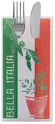 Sovie HORECA Besteckserviette BELLA ITALIA aus Linclass® Airlaid 40 x 40 cm, 1/8 Falz, 75 Stück – Hochwertige Einweg-Serviette mit Bestecktasche im italienischen Design