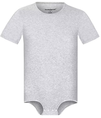 Landofgenie Pyjama Une Pièce Homme Adulte - Manches Courtes Body Top Chemise Gris Clair S