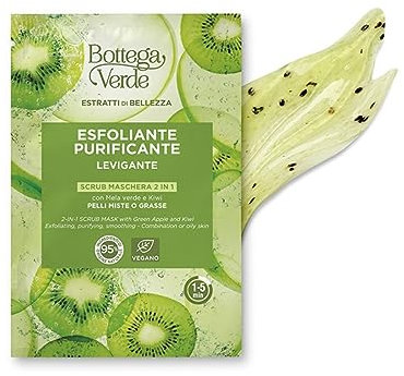 Bottega Verde - Estratti di bellezza - Maschera scrub 2 in 1 - con Mela verde e Kiwi - esfoliante, purificante, levigante - pelli miste o grasse (8 ml)