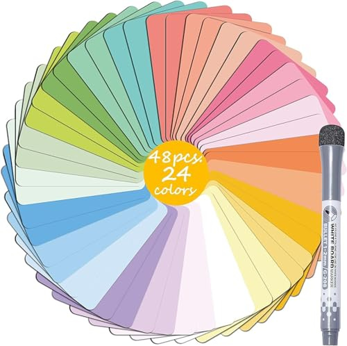 48Stk Magnetstreifen Beschreibbar - 6X4cm Whiteboard Magnete zum Beschriften - Magnetschilder zum Beschriften für Magnettafel Kühlschrank Metallschrank - Whiteboard zubehör - inkl. 1 Marker