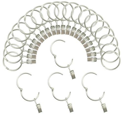 Vorhangringe mit Clips, 3,8 cm Innendurchmesser, rostfreie Metallaufhänger, Ring, dekorativer Vorhang, Vintage, silberfarben, 24 Stück TXZWJZ
