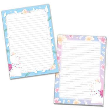 2 Motiv Schreibblöcke A4 Briefpapier liniert für Mädchen Kinder Schule Lama Alpaka rosa(1 Block bunt und 1 Block zum Ausmalen A4 mit je 25 Blättern)
