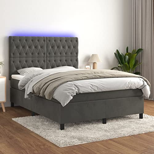 Tidyard Boxspringbett mit Matratze & LED Bettgestell Bettrahmen Einzelbett/Doppelbett Polsterbett mit Lattenrost Seniorenbett Bett Schlafzimmerbett Designerbett Hotelbett Dunkelgrau 140x200 cm Samt
