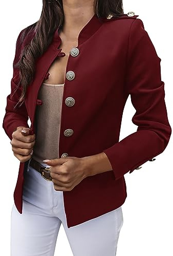 HHMY Elegant Women's Suit Blazer with Stand-Up Collar, Business Office Jacket, casual M - 3XL, Zz-red, S