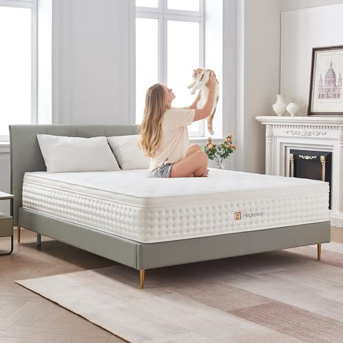Hiepunos Matelas 140x190 cm, Épaisseur 26cm, Matelas à Ressorts Ensachés et à Mémoire de Forme, Hybride Matelas, 7 Zones de Confort, H3 Moyenne Ferme, Soutien Parfait, Respirant, (Blanc)