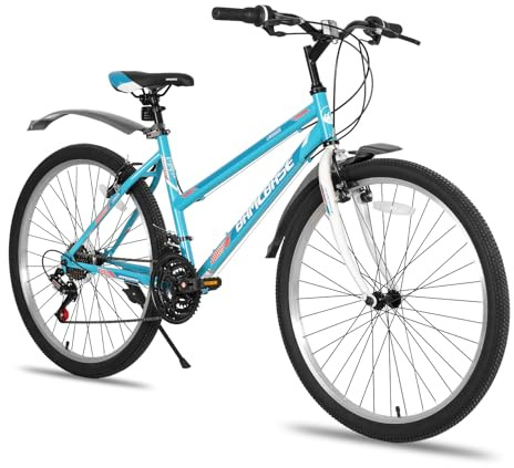 HILAND Bicicleta de Montaña 24 Pulgadas, MTB de 21 Velocidades con Doble Freno V, Bicicleta para Adultos y Jóvenes, Hombre y Mujer, Verde