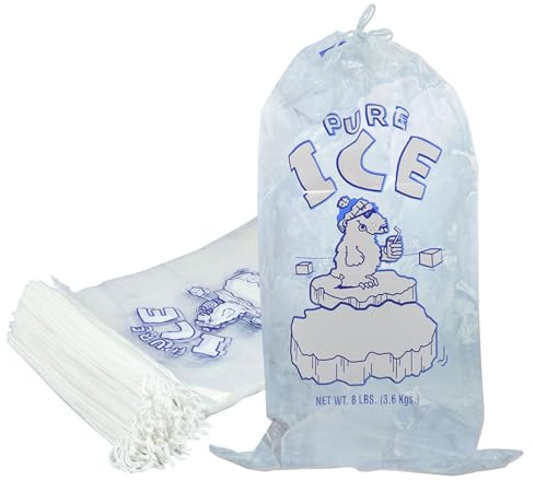 Ice Bags 8 lb, 100PCS Heavy-Duty Ice Bags with Drawstring, Reusable Ice Cube Bag, Empty Ice Bag, Ice Maker Bags, Ice Bags for Ice Machine Ice Cube Storage Freezer Keeper