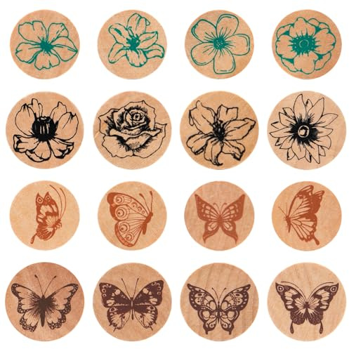 Pilikoll 16 Stück Schmetterling Holz Stempel DIY Holz Gummistempel | Gummi stempel holz mit Schmetterling, für Scrapbooking Bullet Journals Kartenherstellung Kunsthandwerk