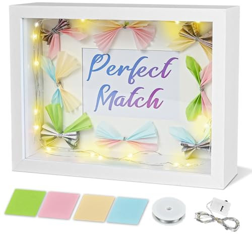 Ulikey 3D Bilderrahmen zum Befüllen für Hochzeit, Tiefer Rahmen mit Licht, Fotorahmen zum Befüllen, 3D Objektrahmen DIY Geschenk Hochzeitsgeschenke für Brautpaar Bowknot Origami Kreativität