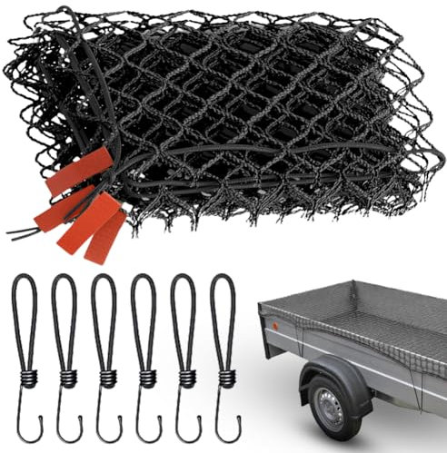 Kayuneed Anhängernetz, Ladungssicherungsnetz 1.5x2.2M, Anhänger Netz mit Eckmarkierungen & Randverstärkung, Containernetz für Ladungssicherung mit Expander-Haken zum perfekten Ladungssicherung