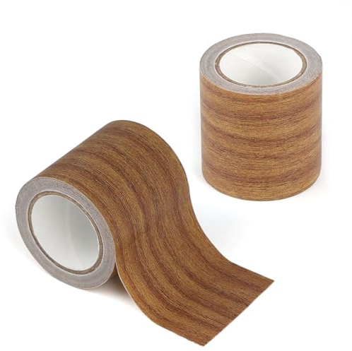 lalago Holzoptik Klebeband, 2 Rolle 5,7 cm x 4,57 m Realistische Holzmaserung Reparatur, Selbstklebend Holzmaserung Panzertape, Kratzer Reparatur für Weichsockelleiste, Türen, Wände, Möbel (Braun)