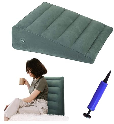 ZHYUAN ZHYUANAufblasbares Dreieckskissen,Beflocktes aufblasbares Kissen,Keilkissen,aufblasbares Kissen,Wedge Pillow,Refluxkissen gegen Schnarchen,Bequemer Schlaf,Reisen,Schmerzlinderung (Tiefgrün)