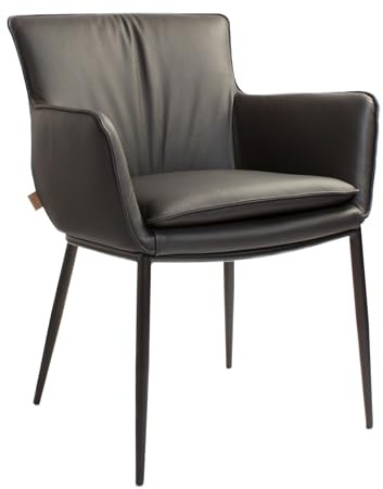 SIX Lusso Echtleder Armlehnstuhl - Hochwertiges Rindsleder, belastbar bis 150 kg, ergonomisch, stabil, ideal für Esszimmer, Büro, Konferenzraum - in Schwarz, Grau, Braun