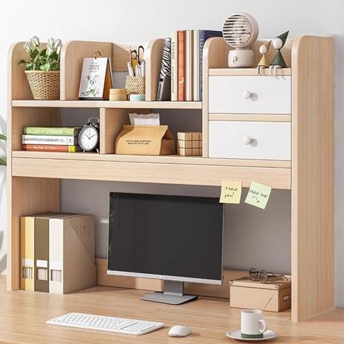 Schreibtisch-Organizer aus Holz mit 2 Schubladen für Computertisch, 3-stöckige Aufbewahrungslösung für Heimbüro (Kirschholz, 91,9 x 17 x 78 cm)