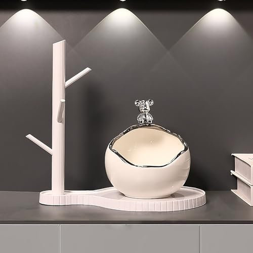 Wnvivi Cuenco para Llaves para Entrada, Cuenco de Cerámica Moderno para Dulces, Cuenco para Llaves con Ganchos, Caja Decorativa de Escritorio para Llaves, Maquillaje, Joyas (A)