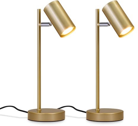 CBJKTX 2ER Nachttischlampe Wohnzimmer Tischleuchte Gold - Schwenkbar 350° GU10 Tischleuchte Schlafzimmer Nachtlicht aus Metall Schreibtischlampe mit Kabelschalter für Nachttisch Büro Arbeitszimmer