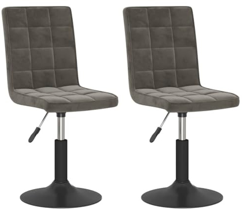 vidaXL 2X Chaises Pivotantes de Salle à Manger Chaises à Dîner Sièges de Cuisine Chaises de Repas Hauteur Réglable Intérieur Gris Foncé Velours