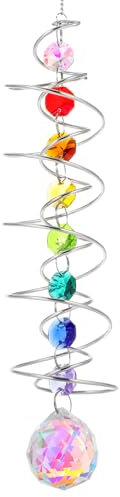 Qianyu Crystal Suncatcher Decorative Rainbow Maker Wind Spinner Tail Window Hanging Good Luck Charms with Seven Chakra Beads for Wedding Birthday Party Outdoor Indoor Christmas Garden Car