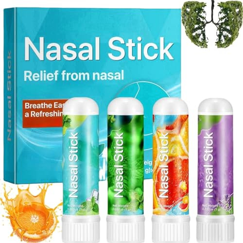 4PCS Nasal Stick,He/rbal Spray Cleansing Lung,Natural Refreshing Nasal Inhaler Stick,Lung Cleaning Inhaler,Non Irritating Gentle Safe Dry Nose,Natural Nasal Inhaler,Lung Enhancement