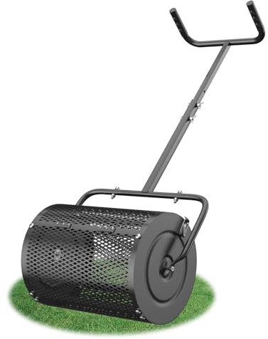 UIABOPZ Compost Spreader, 16.5 Inch Peat Moss Spreader with Adjustable U Shaped Handle, Soil Spreader for Lawn with Side Latches, Top Soil Spreader for Planting Seeding, Lawn Garden Care, Black