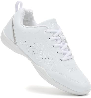 Damen Weiß Cheerleading Schuhe Kinder Jazz Dance Trainer Silber Yoga Aerobic Lace-Up Schuhe für Mädchen White 33