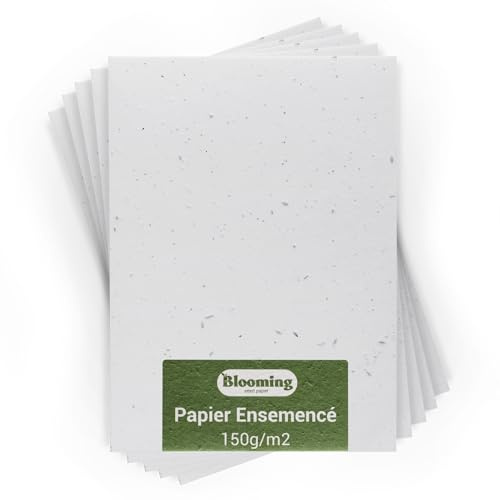 Blooming Seed Paper – Packung mit 10 Blättern zum Pflanzen – A5 Größe 150 g/m² – 15 x 21 cm – Jungfräuliches Weiß – Biologisch abbaubare Wildblumensamen – Karten, Einladungen, Drucke