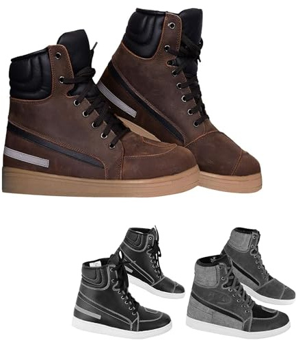 Vaster Moto Botas de moto para hombre Zapatos de moto impermeables Botas de carreras Zapatos de motociclista con cordones (088-Marrón, Sistema tallas calzado EU, Adulto, Números, mediano, 44)