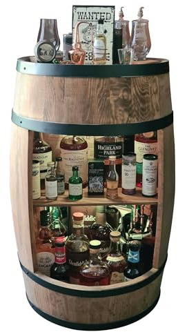 Creative Cooper Offene LED-Fassbar aus Holz – Handgefertigtes Weinfass-Regal mit RGB LED Beleuchtung – wenge
