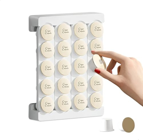 jinminamz Organizador Capsulas Cafe, Montado En La Pared Portacapsulas, Capacidad para 20 Cápsulas de Café Soporte Capsulas Cafe, Dispensador Capsulas Cafe, Blanco