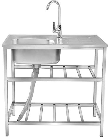 Lavello per Lavanderia da Esterno, lavello da Campeggio con Una Vasca e scolapiatti a Sinistra, Stazione lavamani in Acciaio Inox con Tubo Flessibile per Garage, Campeggio, Vasca lavamani po