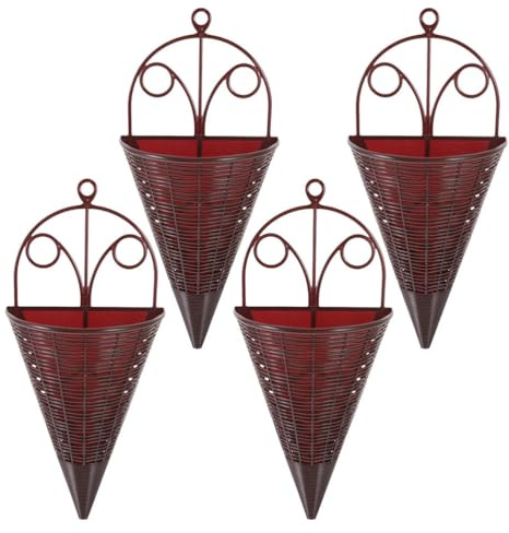 ULTECHNOVO Woven Wall Hanging Planter Basket Set of 4 Fan Shaped Flower Basket Decorative Wall Baskets for Plant Containers Indoor Outdoor Home Office Door