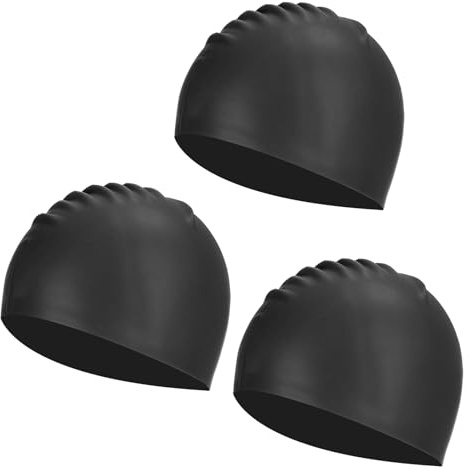 YELARXI Silicone Swim Cap Waterproof Swimming Hat Comfortable Non-Slip Swimming Caps, Fit for Women and Men Adult Long Short Hair (3Pcs, Black)