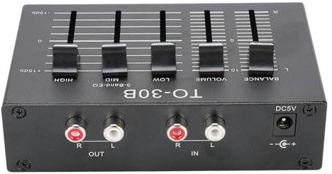 LICAEVEY Phono Turntable Preamp, EQ 2 Channel Digital Sound Equalizer, 3 Band 12 DB Toneinstellung Ausgeglichener Lautstärkeregler 5V -Adapter für Plattenspieler
