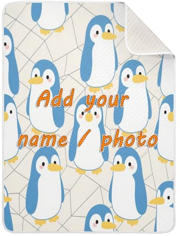 miaozhen Cobijas para cochecito de bebé con estampado de pingüino azul y amarillo, para niñas o niños, 30 x 40 pulgadas