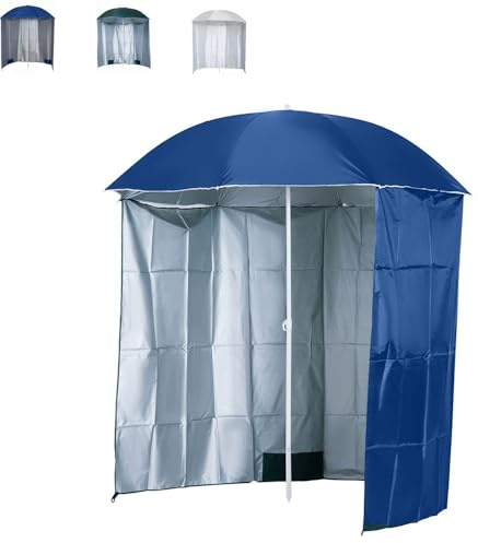 MACAGGTNTU 200cm Ombrellone da Spiaggia Portatile Parasole da Giardino con Tendina Laterale Esterno Ombrellone da Pesca, Verde, Blu, Beige(Blue)