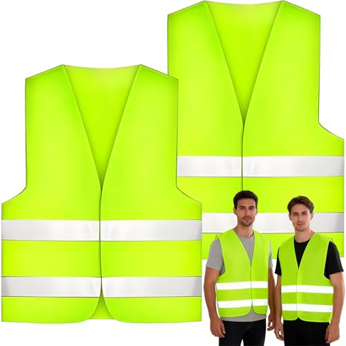 Reflektorweste,2 Stück Warnweste,Reflektierende Warnwesten,Reflektorweste Kinder Gelb,Erwachsene Warnschutzweste,Sicherheitsweste,Waschbar,Warnschutzweste Universal Größe für Kinder Erwachsene