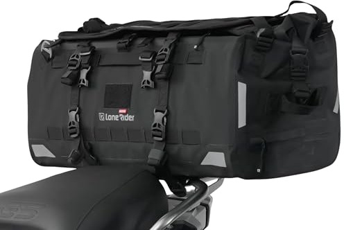 Lone Rider Semi Rigid Soft Motorcycle Luggage Bag - 30L Large Expandable Roll Top Seal Compression Tail Bag with Beavertail Gear Storage, MOLLE Quick Attach Points, Touchscreen Pouch, Backpack Straps