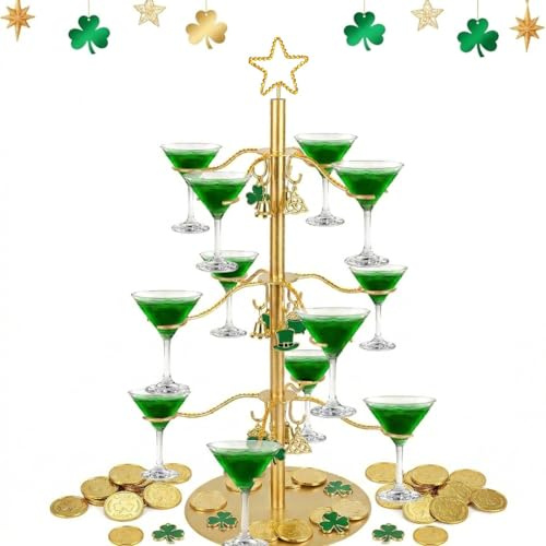 Loxiia Cocktail Stand, Wine Glass Tasting Stand for Drinks 3 Tier with 12 Holders for Champagne, Cocktails, Wine Glass Stand, The Ultimate St. Patrick’s Day Showstopper for Parties & Home Decor
