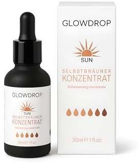 GLOWDROP SUN Selbstbräunungskonzentrat – Flüssiges veganes Selbstbräuner Serum für natürliche und streifenfreie Bräune – Zum Mischen mit Gesichtspflege & Bodylotion – Duftneutral, ohne Abfärben, 30 ml