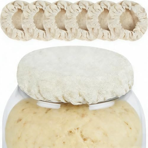 6Pcs Fabric Muslin Jar Cover Lid Sourdough Starter Jam Jar Covers Cap, Fits 3-4 Inch Mouths, Reusable Cloth Fermentation Lids Cotton Elastic Breathable Mason Jars Covers,