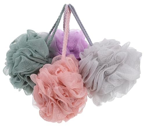 BCOATH 4 pezzi Shower Ball Esfoliante Corpo Loofah Morbido Ultrasoft con Ricca Schiuma Palline da Doccia Resilienti e Delicate per Pulizia e Benessere della Accessori Bagno con Design