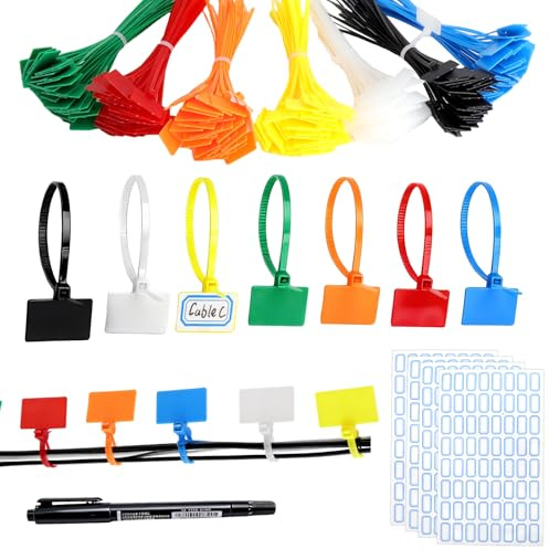 250 fascette stringicavo con campo di etichettatura, 150 mm x 3 mm, fascette stringicavo colorate, resistenti al calore, con 1 pennarello per logistica, trasporto passeggeri, giardinaggio, gestione