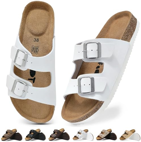 Wizshoe Sandales Femmes Semelles En Cire De Liège Cuir Mules Blanc mat 40EU