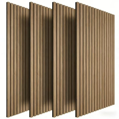 Bayt Acoustic Wall Panels, Set of 4, 120 x 60 cm, 2.88 m², Wood Wall Panels for Walls, Oak Effect Wall Cladding with Acoustic Felt, Sound Absorbing Panels for Living Room, Office & Bedroom | Wall Panel and Oak Wood Batten | Wall Acoustic Panel and Decorative Cladding